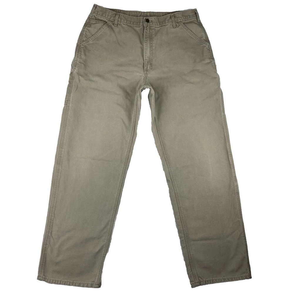 Carhartt Jeans Mens Straight Leg Mid Rise Tan/Brown Cargo Jeans Size 36x33‎